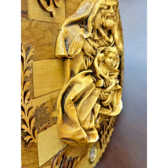 Holy Family Gypsum Olive Wood Hand-Carved Wall Plaque Bethlehem Holy Land Arts - Picture 7 of 10